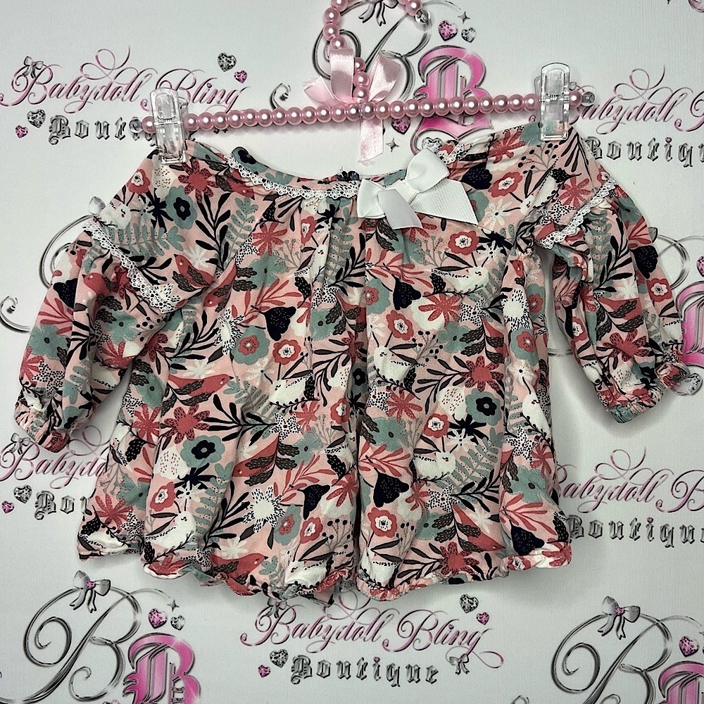 Tommy Bahama kids top ruffle frilly  bow tie floral flowers 🌸 buttons on back